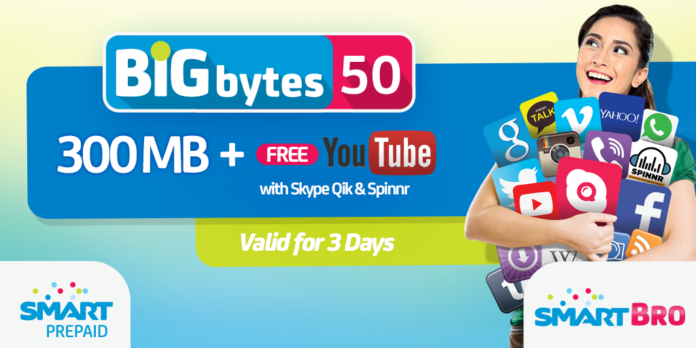 Smart Big Bytes 50 offers Mobile data with free YouTube for 3 Days