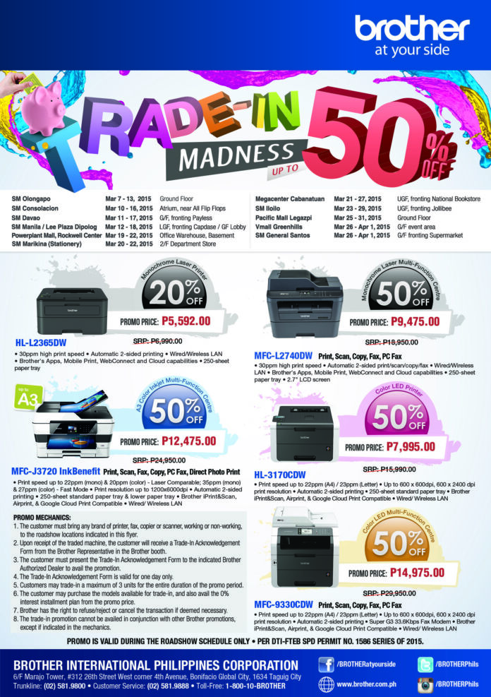 Get up to 50% off on printers at Brother Trade-In Madness Promo