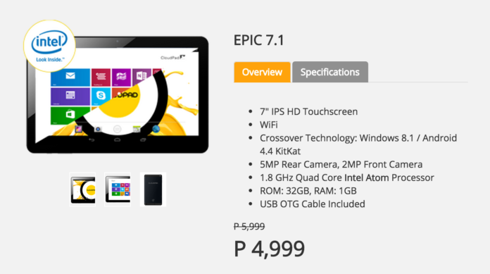 Cloudpad Epic 7.1: 7-inch tablet that can dual-boot Android and Windows
