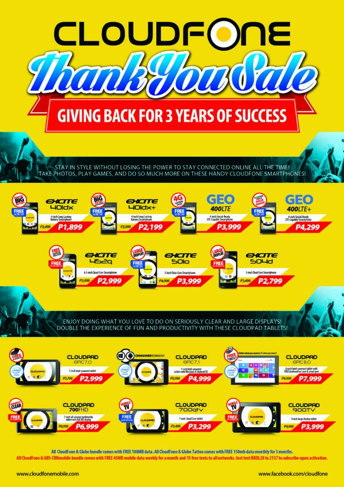 Huge Discounts on Cloudfone Thank You Sale