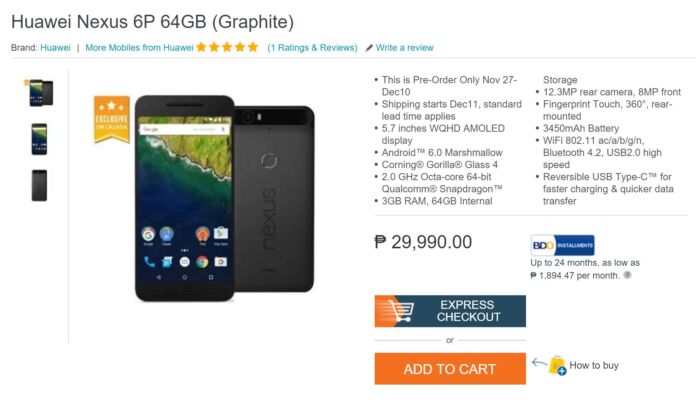 Huawei Nexus 6P 64GB is now available for pre-order at Lazada