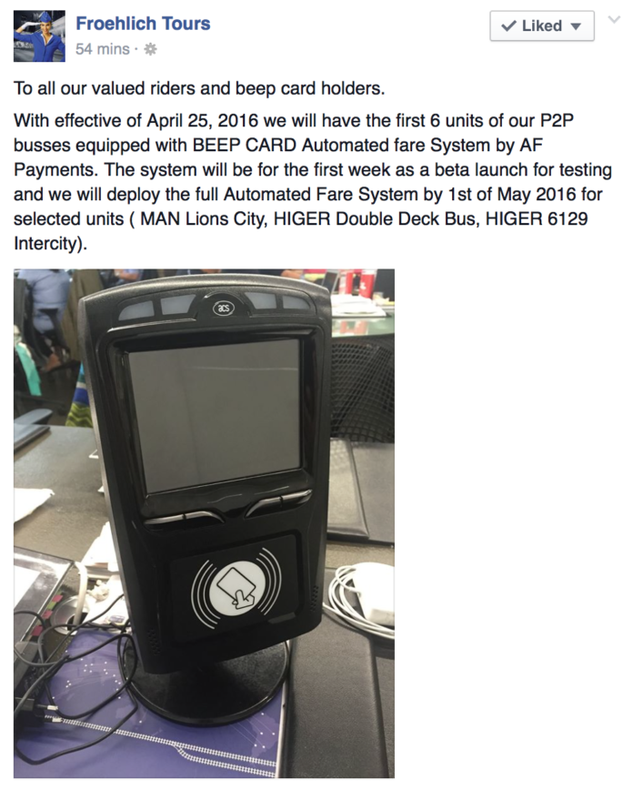 P2P Buses now accept BEEP Card as payment option