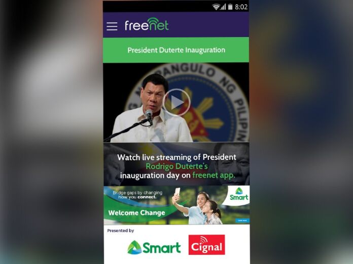 Watch the free mobile livestreaming of President Rodrigo Duterte’s inauguration via freenet