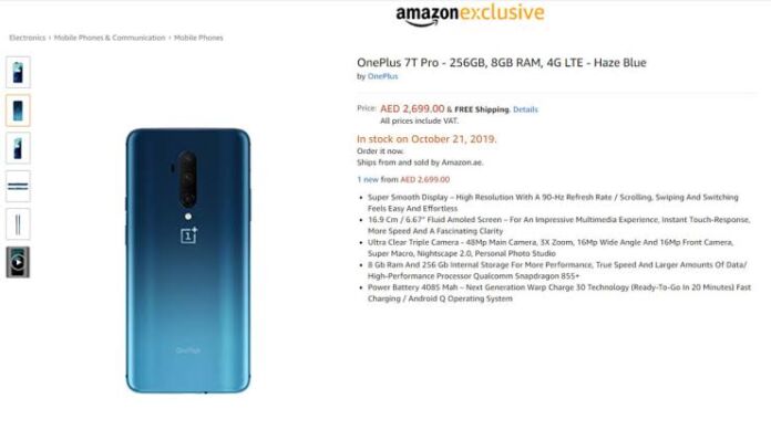 OnePlus 7T Pro Listed on Amazon For Php 38,000