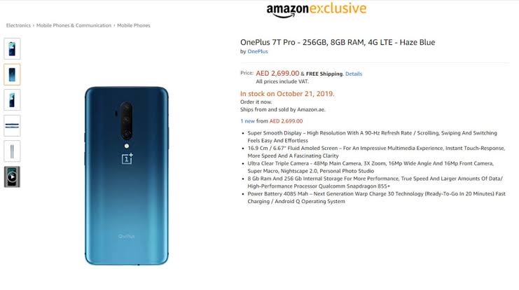 OnePlus 7T Pro Leak Amazon