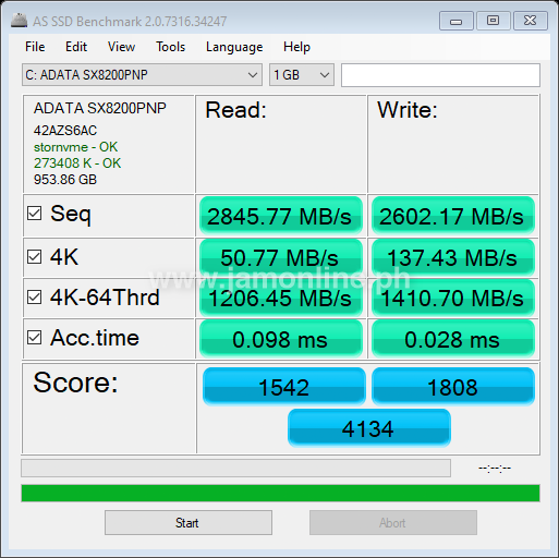 AS SSD - Read and Write ADATA XPG SX8200 PRo JamOnline