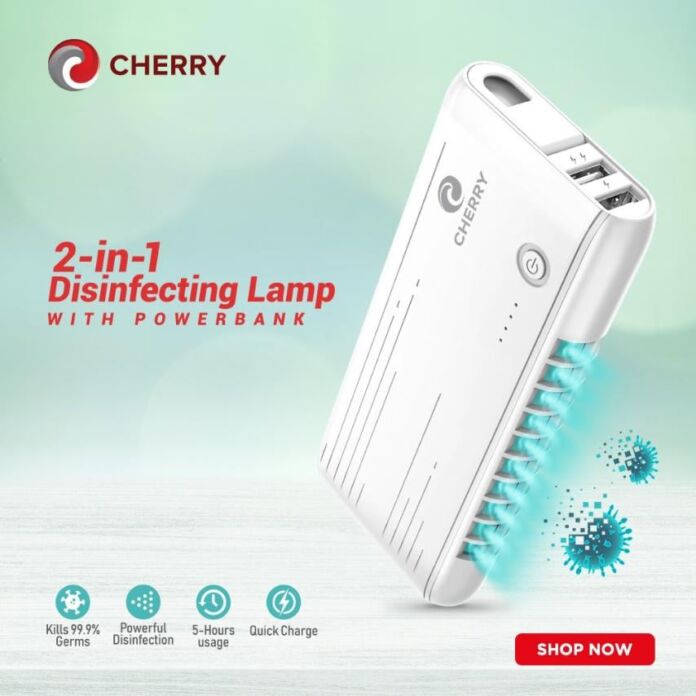 Cherry combines the UV Lamp and Powerbank with the 2-in-1 Disinfecting lamp with powerbank!