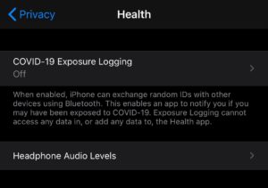 COVID-19 Exposure Logging iPhone