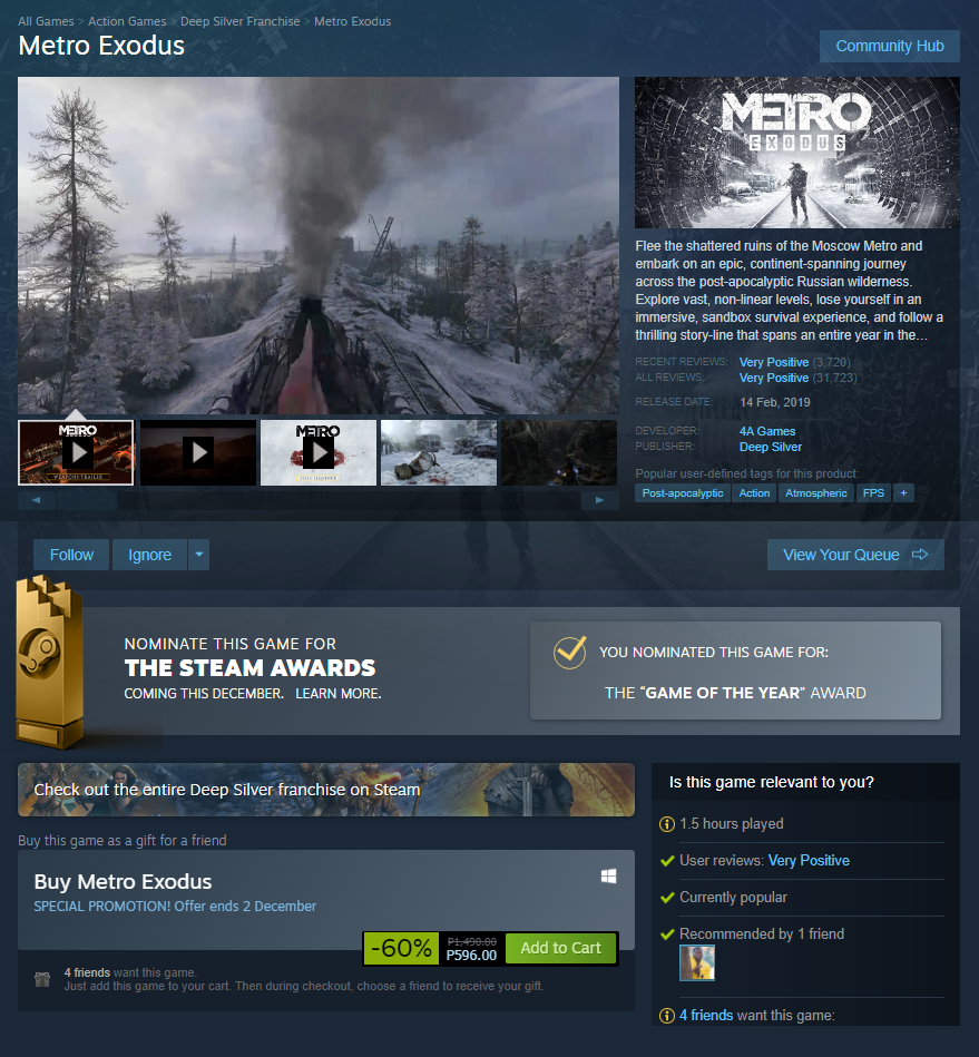 top 5 steam games Metro Exodus