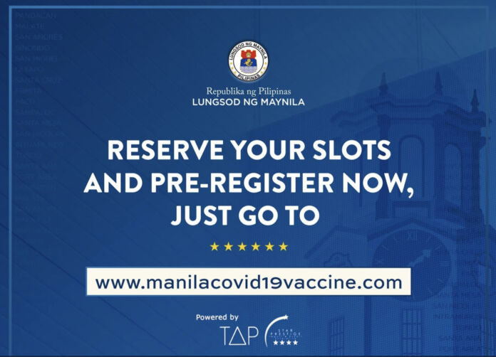 Manila City residents can now pre-register for a COVID-19 vaccine slot