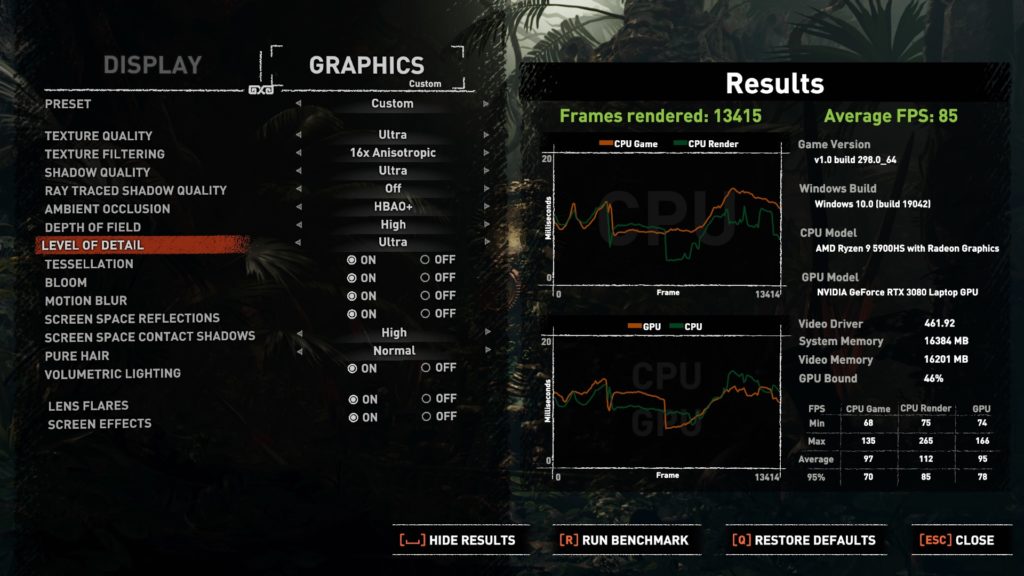 Shadow of the Tomb Raider - ASUS ROG Flow X13 on RTX 3080 no RTX & DLSS