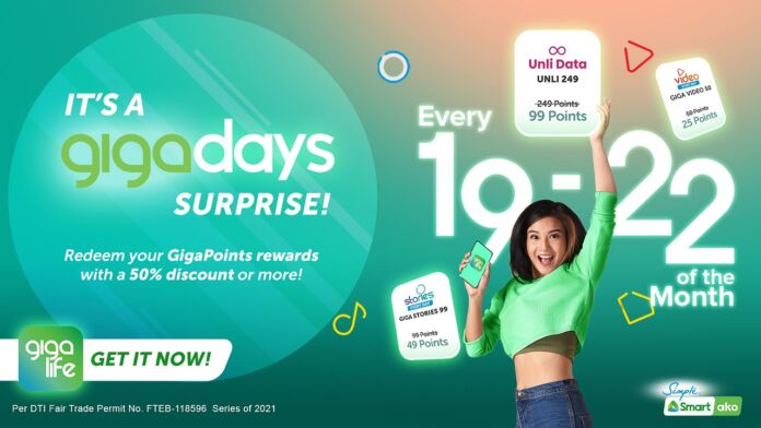 Earn exclusive Smart GigaPoints discounts on GigaDays, happening every 19th to 22nd of the month