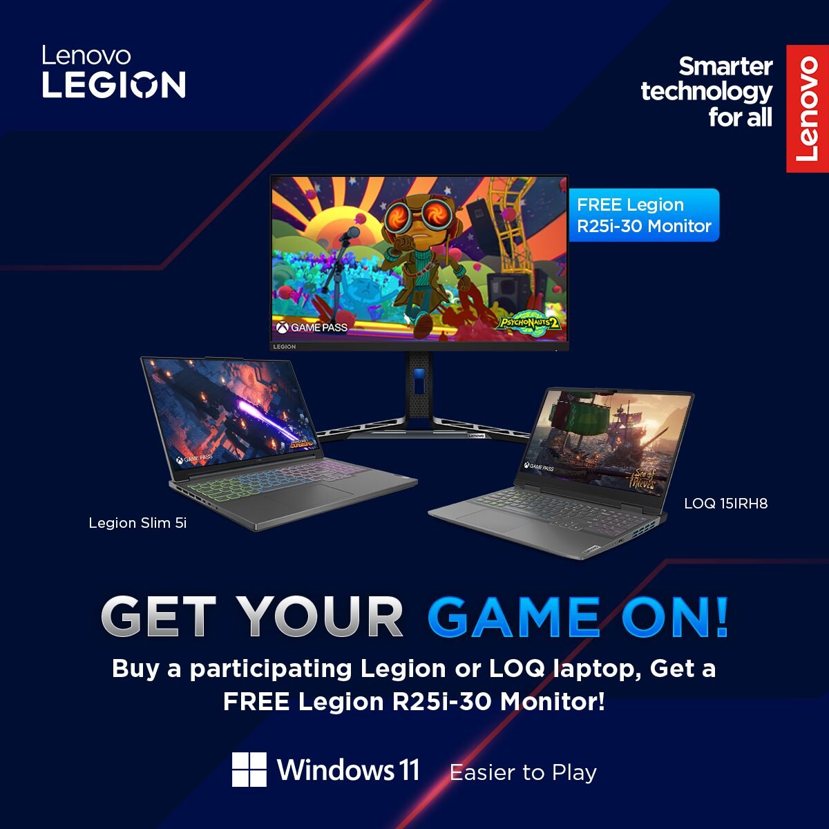 Get a FREE Legion Monitor when you purchase selected Lenovo Legion Notebooks