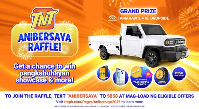TNT launches Anibersaya Raffle Promo with Toyota Tamaraw iPhones and year long data supply at stake