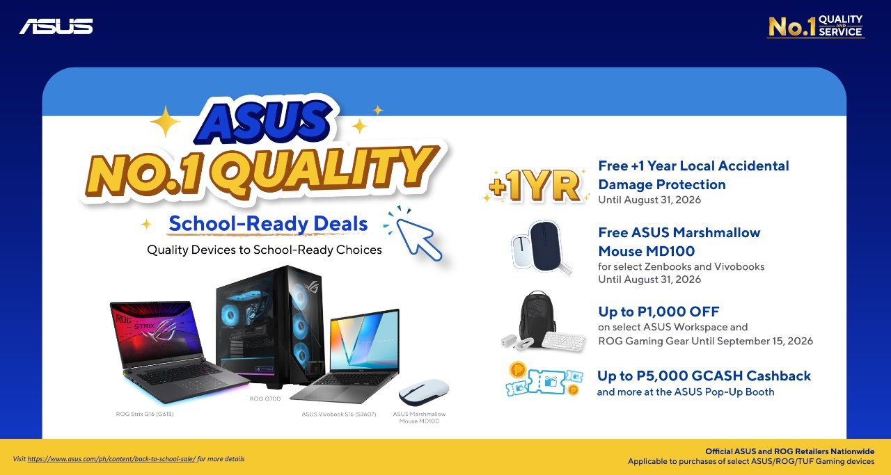 ASUS Announces No. 1 Quality School-Ready Deals with Free Accidental Damage Protection and GCash Cashback