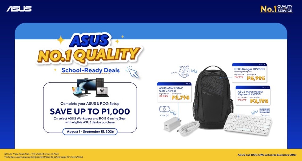ASUS and ROG Gear discount promo banner featuring backpacks and GaN chargers