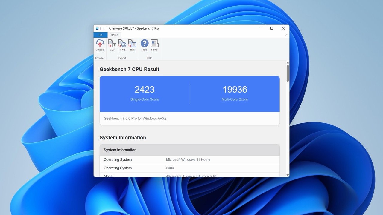 Geekbench 7 benchmarking software running on Windows 11