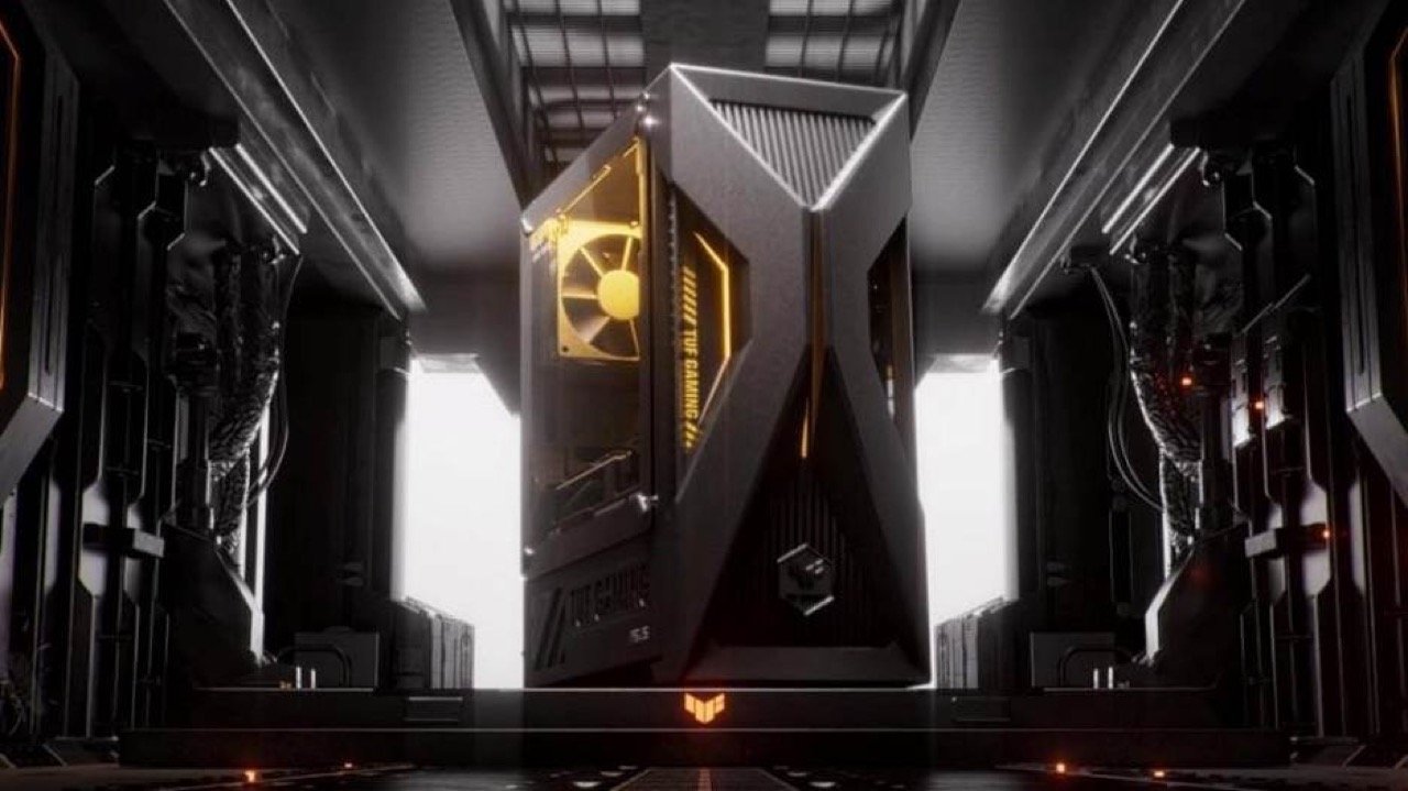 ASUS TUF Gaming T700 Mini T700MF compact gaming desktop with futuristic front panel and reinforced chassis