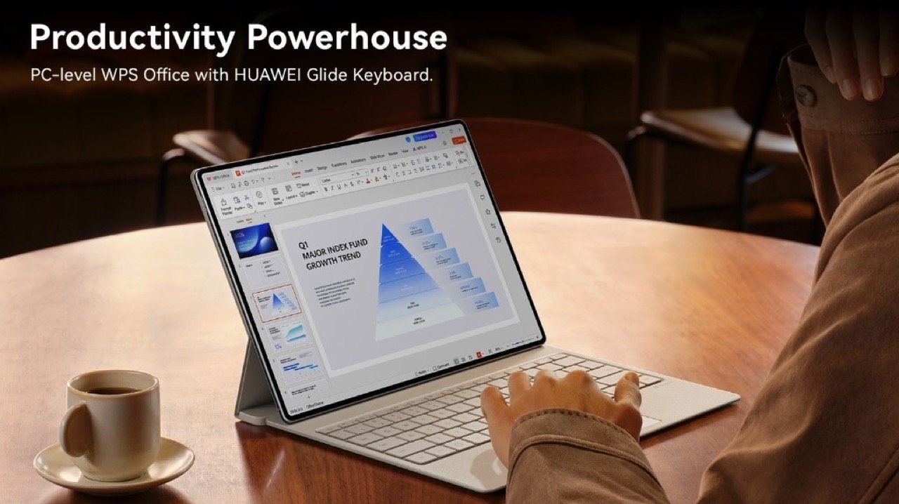 HUAWEI MatePad Pro Max productivity powerhouse running PC-Level WPS Office with Glide Keyboard