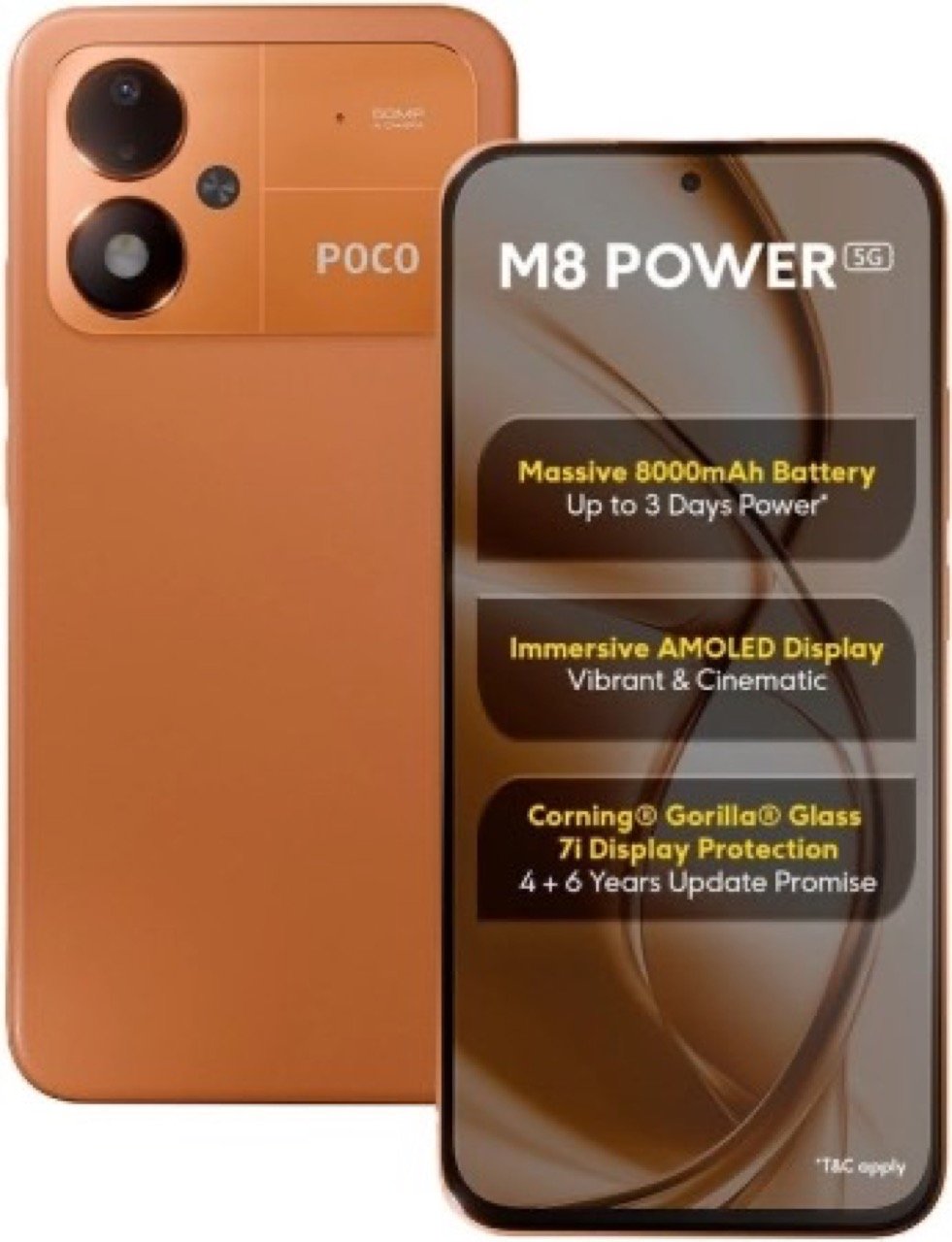 POCO M8 Power official banner showing 8,000mAh battery and 6.9-inch 120Hz AMOLED display