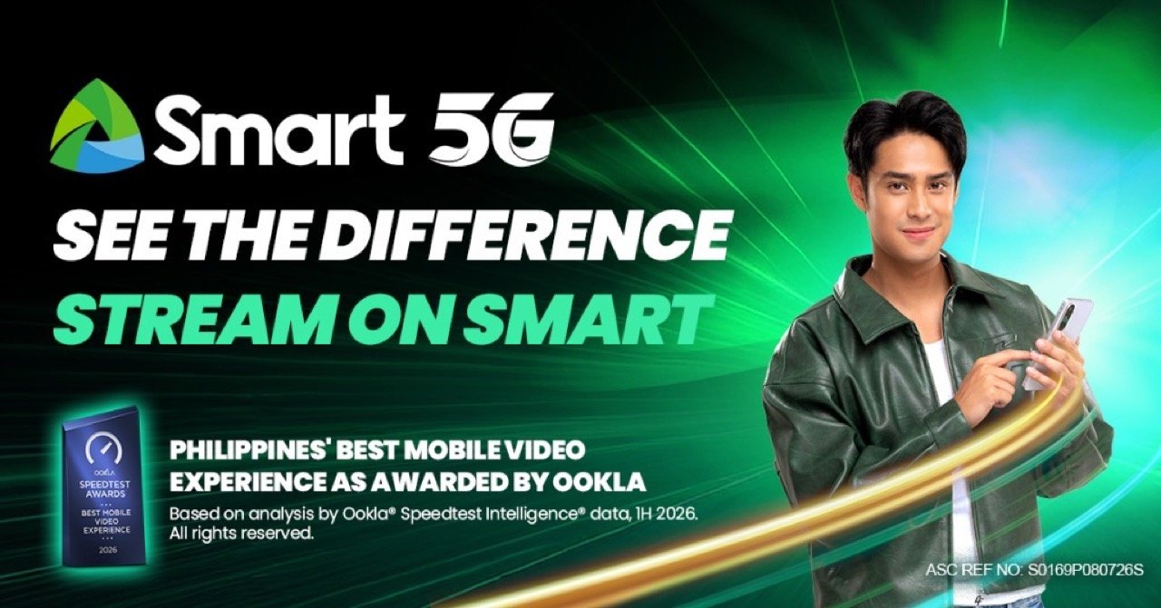 Smart 5G See the Difference Stream on Smart Ookla Best Mobile Video Experience 2026 Award banner with Anthony Jennings