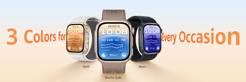 HUAWEI WATCH D3 colors in Gold, Mocha Gold, and Black