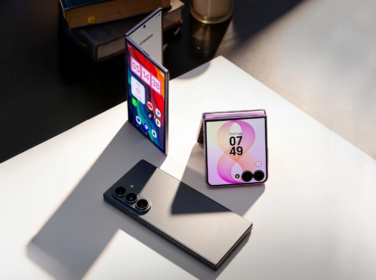 Foldable smartphone landscape comparison featuring Samsung Galaxy Z Fold8 wide format design