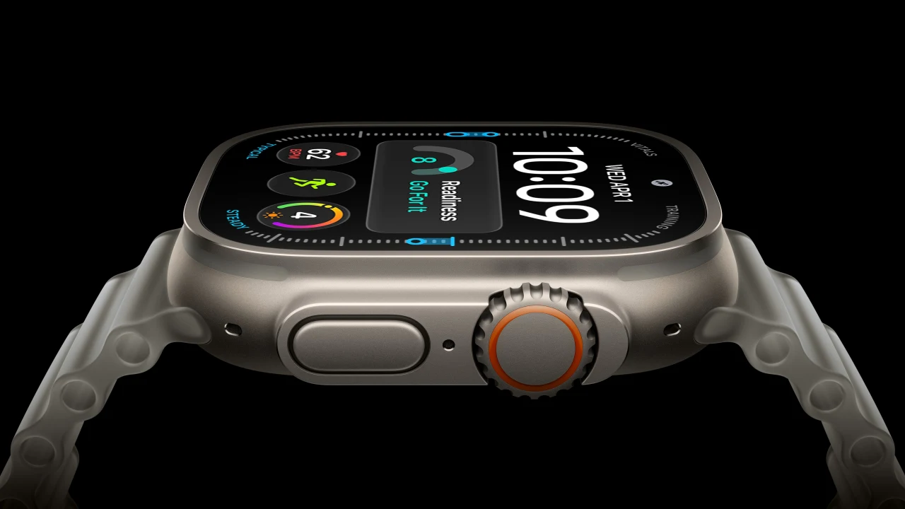 Apple Watch Ultra 4 rugged sports smartwatch in natural and black titanium