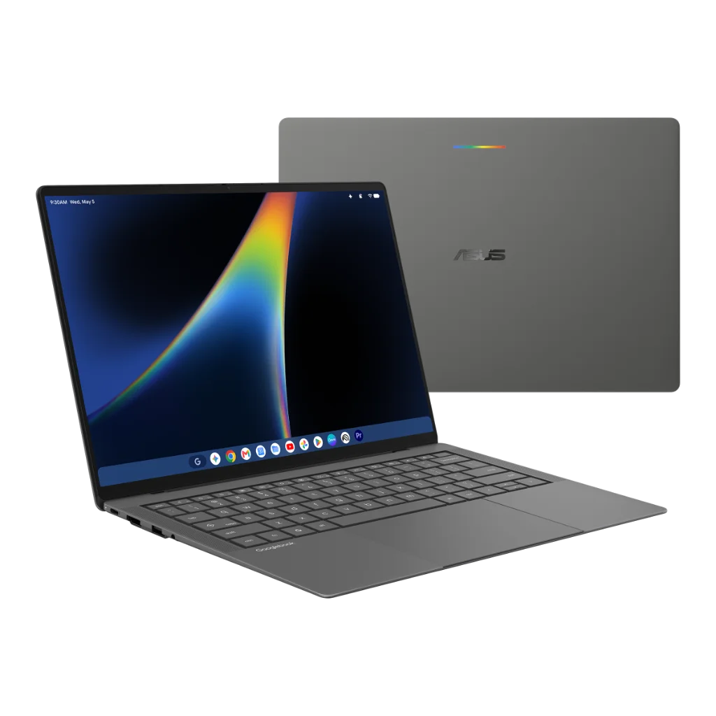 ASUS Googlebook 14 laptop featuring 14-inch OLED display and Google light bar