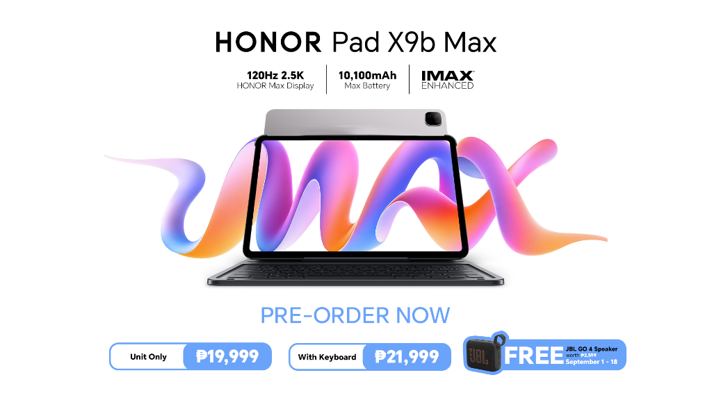 HONOR Pad X9b Max Philippines pre-order pricing and free JBL GO 4 speaker