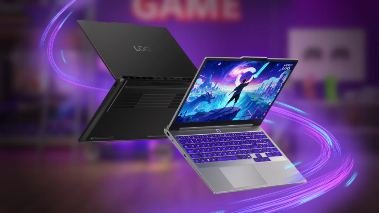 Lenovo LOQ Essential gaming laptops featuring dual laptops hero visual in Eclipse Black and Luna Grey