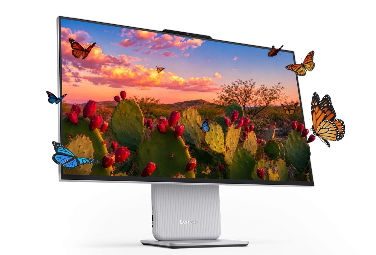 Lenovo IdeaCentre AIO i 27-inch display in Cloud Grey with built-in wireless charging stand