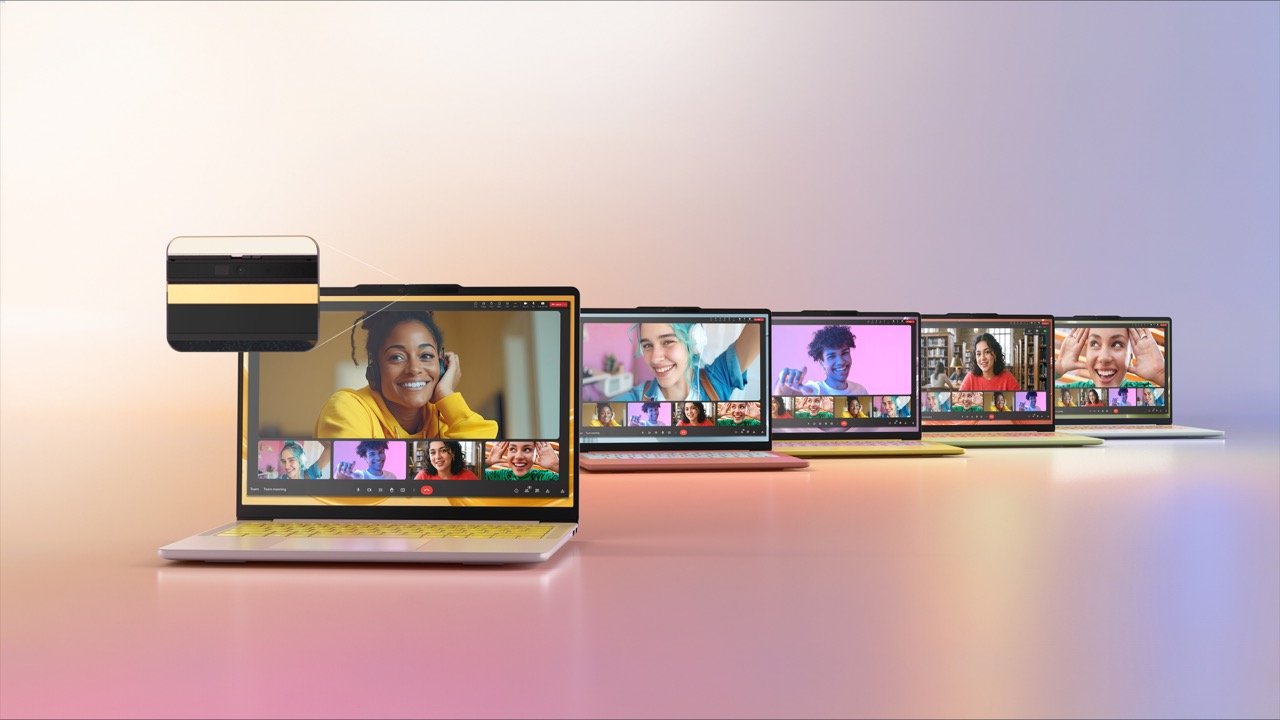 Lenovo IdeaPad Vibe 14 in Dreamy Violet highlighting the camera privacy shutter