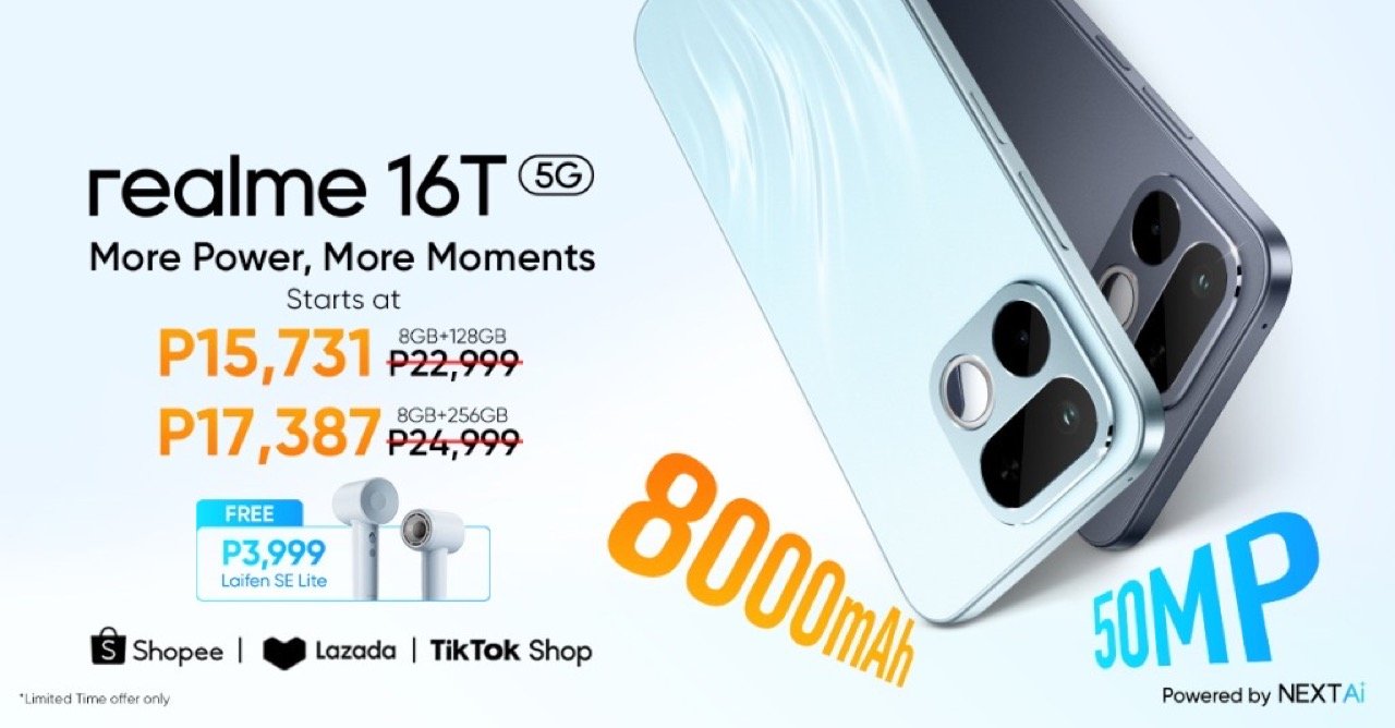 realme 16T 5G official Philippine launch hero banner in Aurora Green and Starlight Black