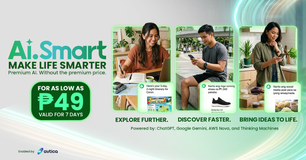Smart Communications AI.Smart Make Life Smarter promotional banner with P49 starting price