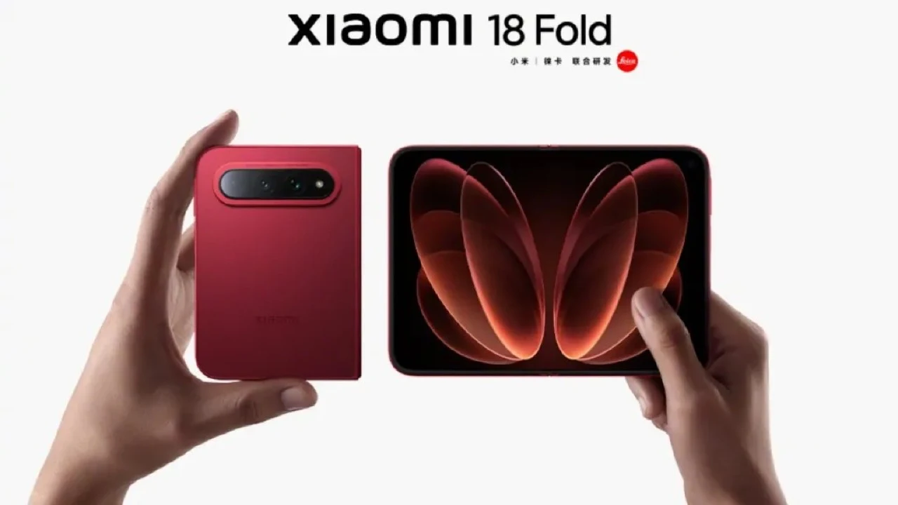 Xiaomi 18 Fold official announcement banner featuring compact wide-body passport foldable design