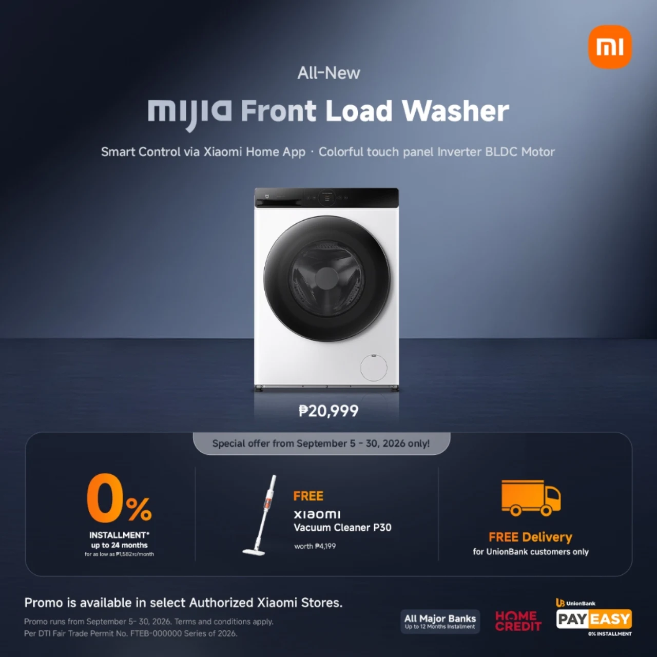 Xiaomi Mijia Front Load Washer 9KG with Steam Wash and smart control via Xiaomi Home app