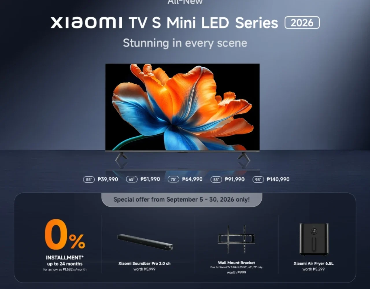 Xiaomi TV S Mini LED 2026 Series Philippines price and freebies promotion poster