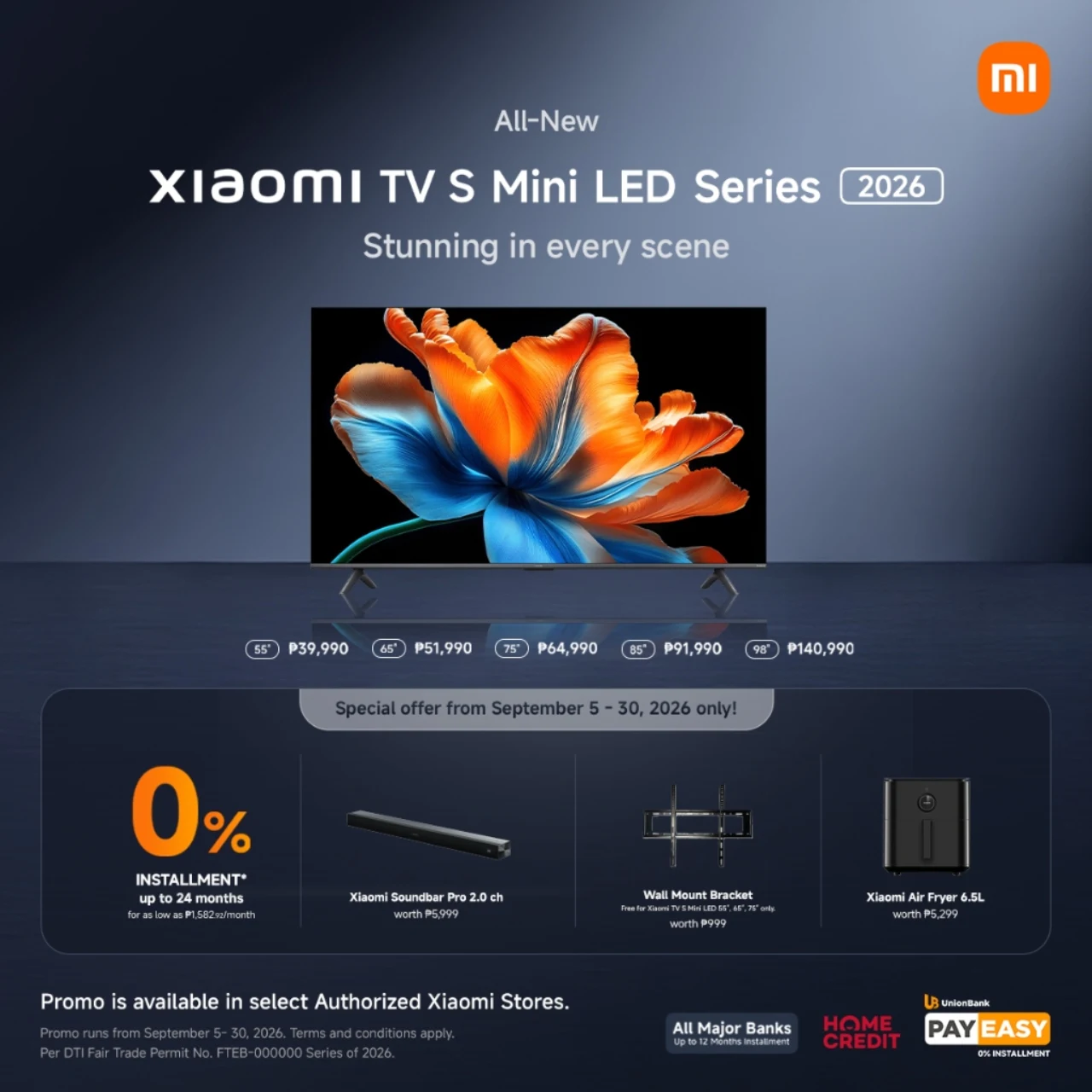 Xiaomi TV S Mini LED 2026 Series Philippines price and freebies promotion poster