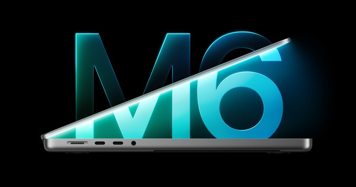 Apple 14-inch MacBook Pro with M6 chip open in space black finish