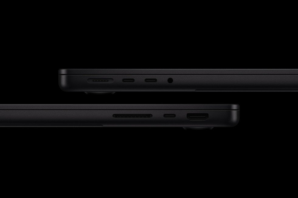 Apple 14-inch MacBook Pro with M6 side view showing Thunderbolt 4, HDMI, and MagSafe 3 ports