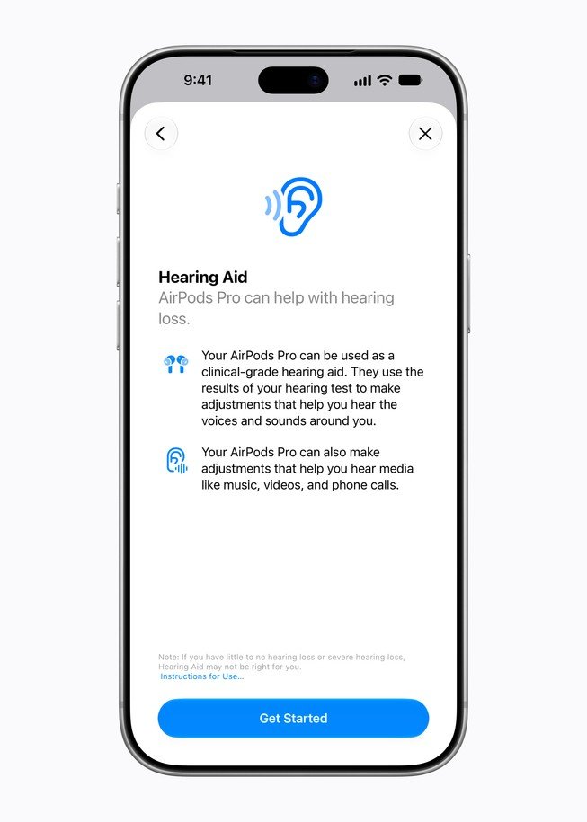 AirPods Pro pure-tone audiometry Hearing Test screen on iPhone