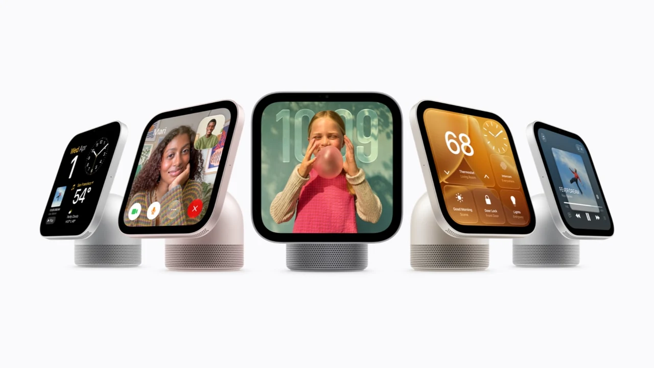Apple HomeView smart display lineup in silver, starlight, rose pink, and space grey