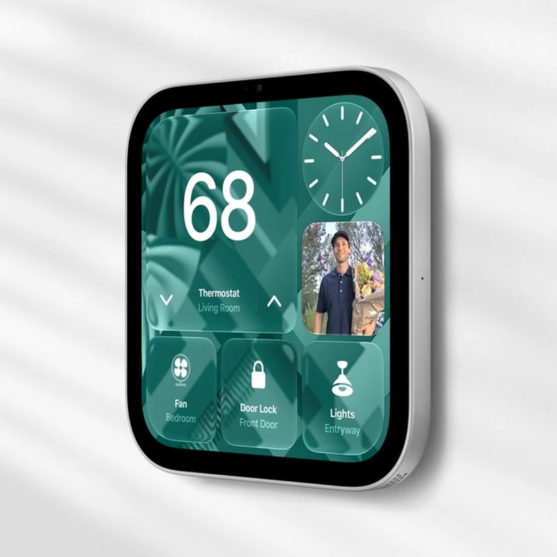 Wall-mounted Apple HomeView model installed in a home hallway