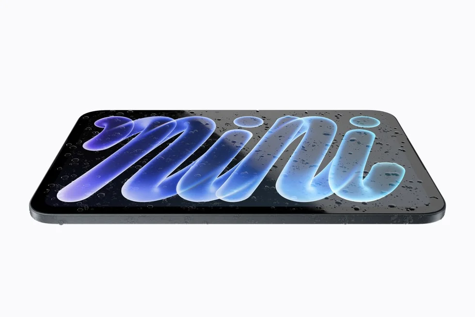 Apple iPad mini showing IP67 water and dust resistance with water droplets