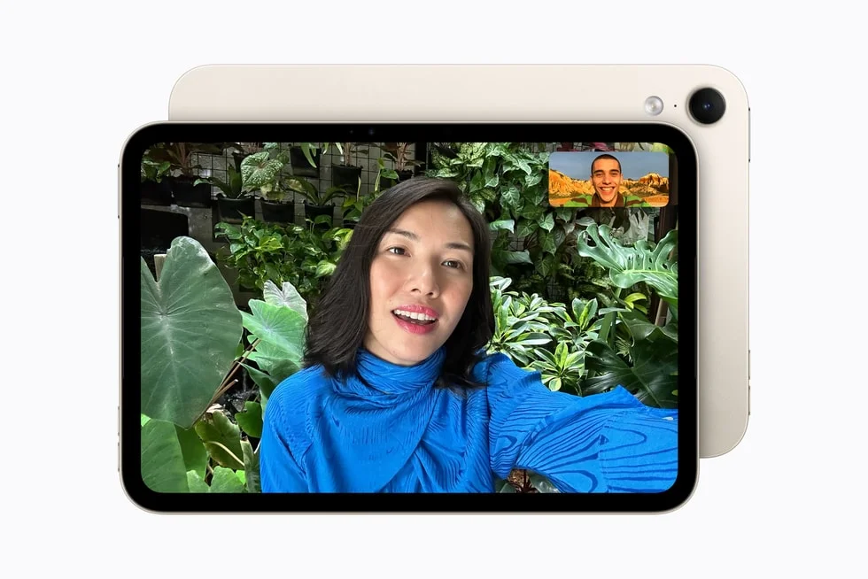 Apple iPad mini landscape 12MP Center Stage camera during a FaceTime call