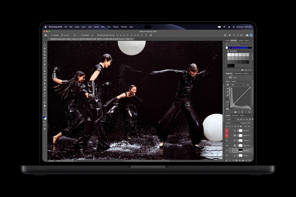 MacBook Pro PROLED XDR display running Adobe Photoshop with wide color gamut
