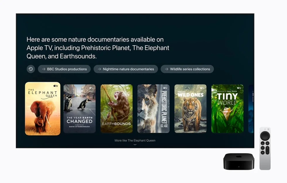 Siri AI introduces interactive full-screen recommendations and deep contextual queries on Apple TV 4K