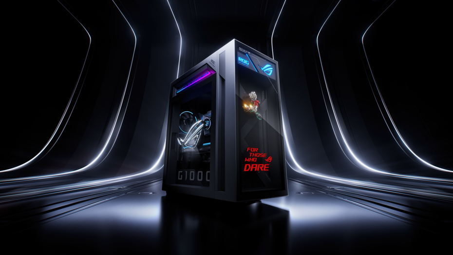 ASUS ROG G1000 gaming desktop tower showcasing AniMe Holo display and ROG Thermal Atrium