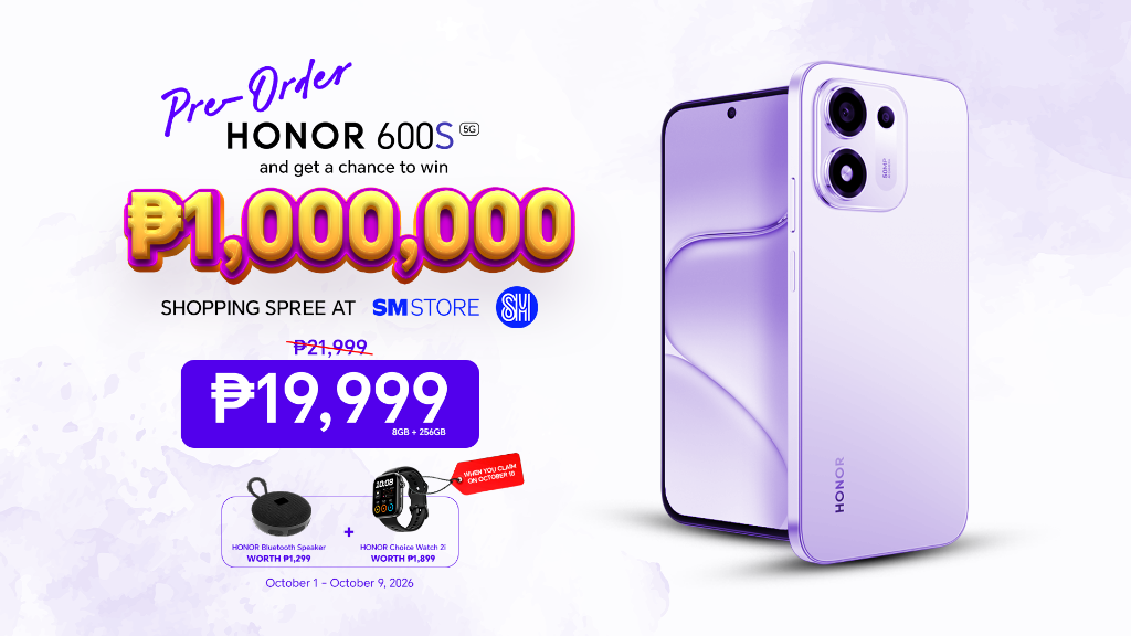 HONOR 600S smartphone pre-order promo with PHP 1 Million SM shopping spree and freebies